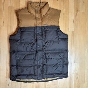 prAna Duck Down Vest Mens Large Red Slate Walnut Colorblock Full Zip Puffer Gorp